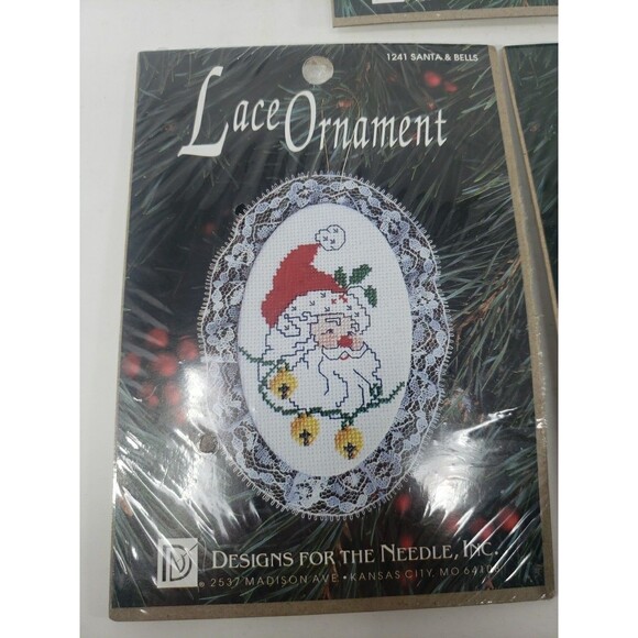 Lace Ornament Kits VTG 1992 Designs For The Needle Sealed NOS Santa Bear Home - Picture 2 of 15
